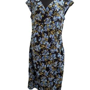 Maggy London Black and Blue Sheath Dress with Flutter Sleeves